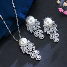 Load image into Gallery viewer, 925 Sterling Silver-Pearl Necklace-Earrings Bridal Jewelry Set