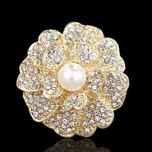 Load image into Gallery viewer, Gold Flower Brooches with Crystal-Pearl Accents-Bridal Brooch Bouquet Jewelry