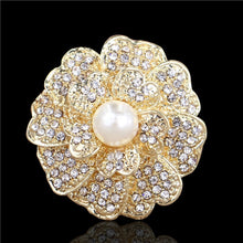 Load image into Gallery viewer, Gold Flower Brooches with Crystal-Pearl Accents-Bridal Brooch Bouquet Jewelry