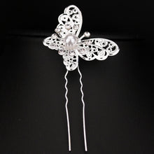 Load image into Gallery viewer, Butterfly Hair Pins - Silver with Simulated Pearl-Hair Jewelry - Accessories for Brides or Quinceañeras
