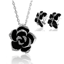 Load image into Gallery viewer, Fashion Rose Flower Enamel Jewelry Set Rose Gold Color Black Painting Bridal Jewelry Sets for Women Wedding 82606