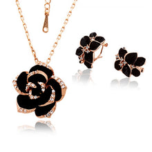 Load image into Gallery viewer, Fashion Rose Flower Enamel Jewelry Set Rose Gold Color Black Painting Bridal Jewelry Sets for Women Wedding 82606