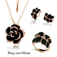 Load image into Gallery viewer, Fashion Rose Flower Enamel Jewelry Set Rose Gold Color Black Painting Bridal Jewelry Sets for Women Wedding 82606
