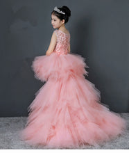 Load image into Gallery viewer, Glitz Long Trailing Pink Flower Girls Dress for Wedding or Special Occasion