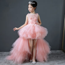 Load image into Gallery viewer, Glitz Long Trailing Pink Flower Girls Dress for Wedding or Special Occasion