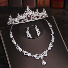 Load image into Gallery viewer, Rhinestone Crystal Classic Bridal Jewelry Sets- Three Pieces- Necklace-Earrings-Tiara-for Wedding or Quince