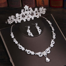 Load image into Gallery viewer, Rhinestone Crystal Classic Bridal Jewelry Sets- Three Pieces- Necklace-Earrings-Tiara-for Wedding or Quince