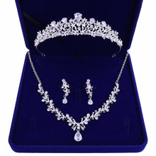 Load image into Gallery viewer, Luxury Noble Crystal Leaf Bridal Jewelry Sets Rhinestone Crown Tiaras Necklace Earrings for Bride-Jewelry Sets