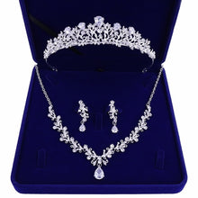 Load image into Gallery viewer, Luxury Noble Crystal Leaf Bridal Jewelry Sets Rhinestone Crown Tiaras Necklace Earrings for Bride-Jewelry Sets