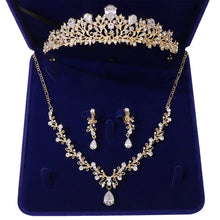Load image into Gallery viewer, Luxury Noble Crystal Leaf Bridal Jewelry Sets Rhinestone Crown Tiaras Necklace Earrings for Bride-Jewelry Sets