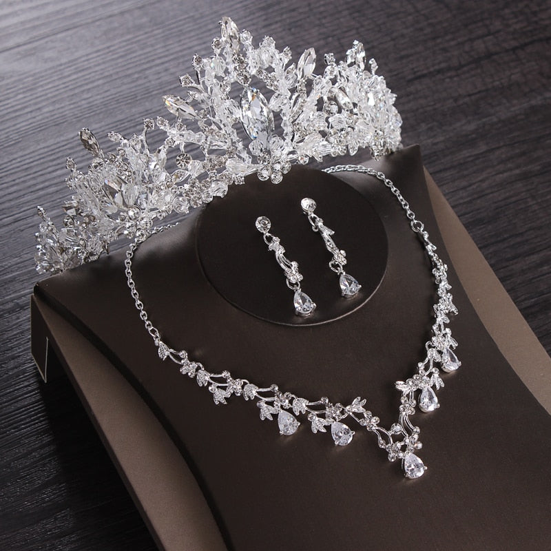 Luxury Heart Crystal Bridal Jewelry Sets Wedding Cubic Zircon Crown Ti –  The Event Lady Store