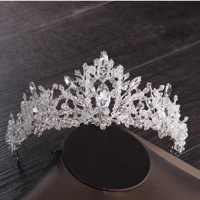Luxury Heart Crystal Bridal Jewelry Sets Wedding Cubic Zircon Crown Tiaras Earring Choker Necklace Set