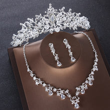 Load image into Gallery viewer, Luxury Heart Crystal Bridal Jewelry Sets Wedding Cubic Zircon Crown Tiaras Earring Choker Necklace Set