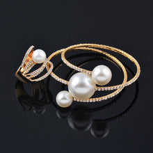 Load image into Gallery viewer, Jewelry Set of Ring and Bracelet - Big Pearl Multi-layer Bracelet Bangle Rings Set For Women Gold Color