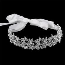 Load image into Gallery viewer, Handmade Crystal Flowers and Ribbon Bridal Headband-Tiara Crown
