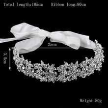 Load image into Gallery viewer, Handmade Crystal Flowers and Ribbon Bridal Headband-Tiara Crown