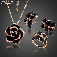 Load image into Gallery viewer, Fashion Rose Flower Enamel Jewelry Set Rose Gold Color Black Painting Bridal Jewelry Sets for Women Wedding 82606