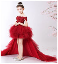 Load image into Gallery viewer, Flower Girl Bead Decoration Dress Trailing Girl Wedding Party Pageant Dress Ball Beauty Off Shoulder Kids Princess Dresses