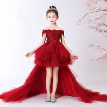 Load image into Gallery viewer, Flower Girl Bead Decoration Dress Trailing Girl Wedding Party Pageant Dress Ball Beauty Off Shoulder Kids Princess Dresses