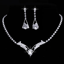 Load image into Gallery viewer, Silver Tone CZ Crystal Bridal Necklace and Earring Sets