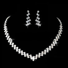 Load image into Gallery viewer, Silver Tone CZ Crystal Bridal Necklace and Earring Sets