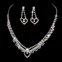 Load image into Gallery viewer, Silver Tone CZ Crystal Bridal Necklace and Earring Sets