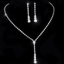 Load image into Gallery viewer, Silver Tone CZ Crystal Bridal Necklace and Earring Sets
