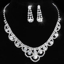 Load image into Gallery viewer, Silver Tone CZ Crystal Bridal Necklace and Earring Sets