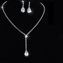 Load image into Gallery viewer, Silver Tone CZ Crystal Bridal Necklace and Earring Sets