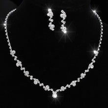 Load image into Gallery viewer, Silver Tone CZ Crystal Bridal Necklace and Earring Sets