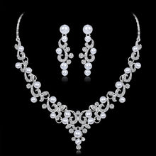 Load image into Gallery viewer, Silver Tone CZ Crystal Bridal Necklace and Earring Sets