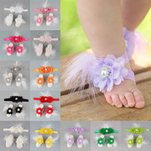 Load image into Gallery viewer, Boutique Chiffon Flower Headband with Barefoot Feather Sandals for Newborn-Babies