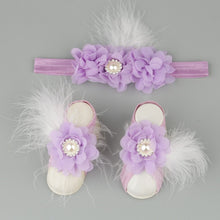 Load image into Gallery viewer, Boutique Chiffon Flower Headband with Barefoot Feather Sandals for Newborn-Babies
