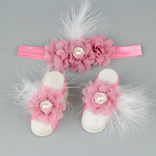 Load image into Gallery viewer, Boutique Chiffon Flower Headband with Barefoot Feather Sandals for Newborn-Babies
