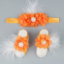Load image into Gallery viewer, Boutique Chiffon Flower Headband with Barefoot Feather Sandals for Newborn-Babies