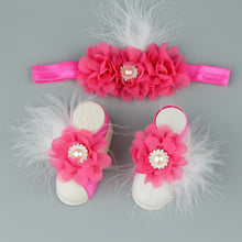 Load image into Gallery viewer, Boutique Chiffon Flower Headband with Barefoot Feather Sandals for Newborn-Babies