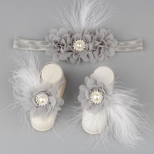 Load image into Gallery viewer, Boutique Chiffon Flower Headband with Barefoot Feather Sandals for Newborn-Babies