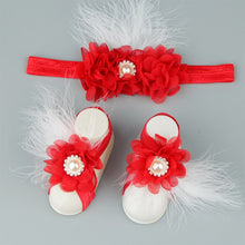 Load image into Gallery viewer, Boutique Chiffon Flower Headband with Barefoot Feather Sandals for Newborn-Babies