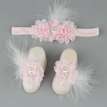 Load image into Gallery viewer, Boutique Chiffon Flower Headband with Barefoot Feather Sandals for Newborn-Babies