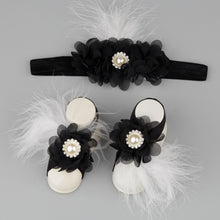 Load image into Gallery viewer, Boutique Chiffon Flower Headband with Barefoot Feather Sandals for Newborn-Babies