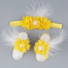 Load image into Gallery viewer, Boutique Chiffon Flower Headband with Barefoot Feather Sandals for Newborn-Babies