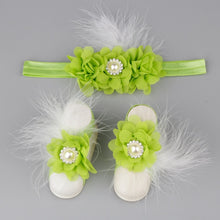 Load image into Gallery viewer, Boutique Chiffon Flower Headband with Barefoot Feather Sandals for Newborn-Babies