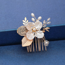 Load image into Gallery viewer, Gold Wedding Hair Combs Leaf Flower Design Bridal Hair Accessories
