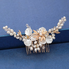 Load image into Gallery viewer, Gold Wedding Hair Combs Leaf Flower Design Bridal Hair Accessories