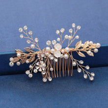 Load image into Gallery viewer, Gold Wedding Hair Combs Leaf Flower Design Bridal Hair Accessories