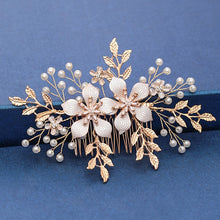 Load image into Gallery viewer, Gold Wedding Hair Combs Leaf Flower Design Bridal Hair Accessories