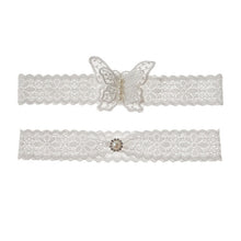 Load image into Gallery viewer, Stretch Bridal Garter Set-Lace Butterfly Design with Pearl Brooch for Wedding