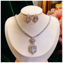 Load image into Gallery viewer, Splendid S925 Sterling Silver Cubic Zirconia Stud Earrings and Necklace Bridal Set