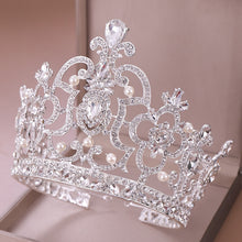 Load image into Gallery viewer, Queen Crystal Silver and Pearl Crown-Available Gold Also-Bridal Headpiece-Quinceañera Tiara