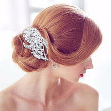Load image into Gallery viewer, Large Floral Luxury Silver- Crystal Hair Comb for Bride or Quinceanera